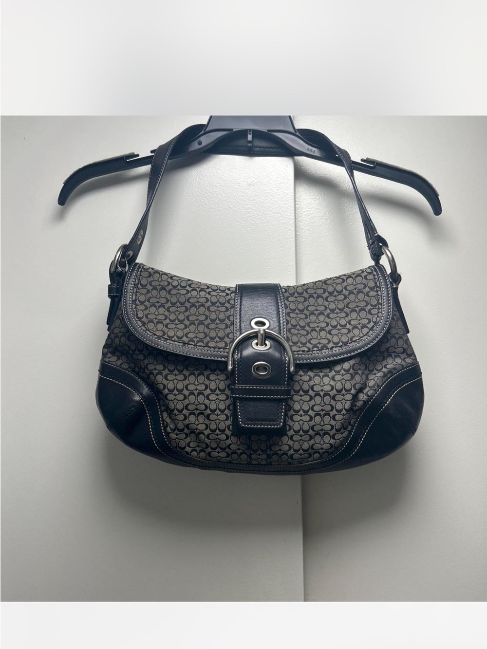 Coach Black and Brown Signature Canvas Shoulder Bag